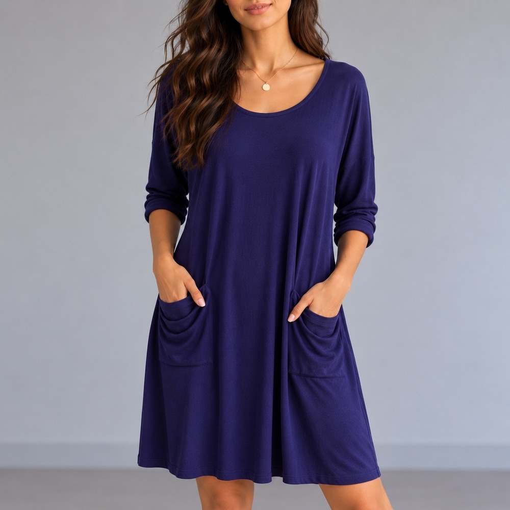 Eileen Fisher Viscose Jersey Pocket T-Shirt Dress Womens Large Purple Minimalist
